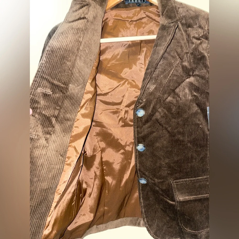 NWT Theory Brown Corduroy 3 Button Front Blazer 12